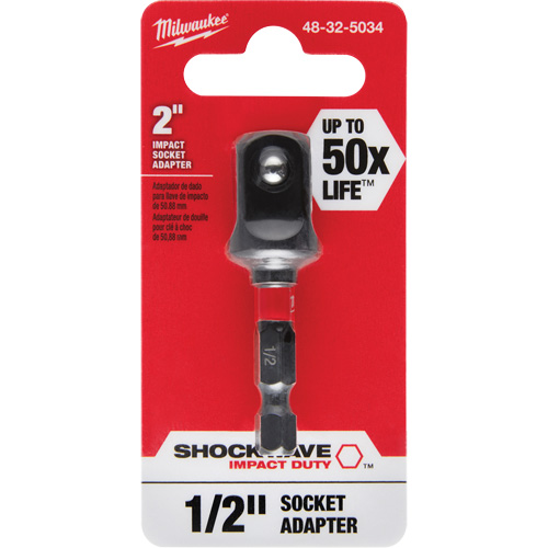 Adaptateur de douille &agrave; chocs Shockwave, 1/4" Prise, Dimension m&acirc;le 1/2", Sph&eacute;rique, 2" lo GTA Hardware Inc