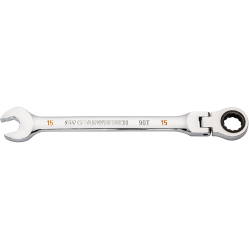 Cl&eacute; combin&eacute;e &agrave; cliquet 90 dents et t&ecirc;te flexible, 12 pans, 15 mm, Fini Chrome GTA Hardware Inc