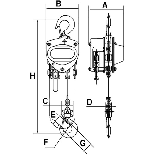 Palans &agrave; chaîne de s&eacute;rie KCH, Lev&eacute;e 20', Cabacit&eacute; 2200 lb (1 tonnes), Chaîne en Acier alli&eacute; GTA Hardware Inc