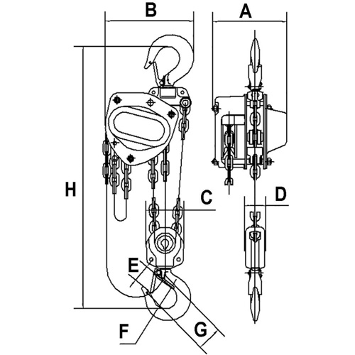 Palans &agrave; chaîne de s&eacute;rie KCH, Lev&eacute;e 10', Cabacit&eacute; 11000 lb (5 tonnes), Chaîne en Acier alli&eacute; GTA Hardware Inc