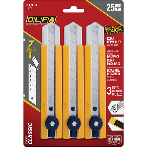 Couteau utilitaire classique extra robuste H-1 avec prise &agrave; pi&egrave;ce caoutchout&eacute;e, 25 mm GTA Hardware Inc