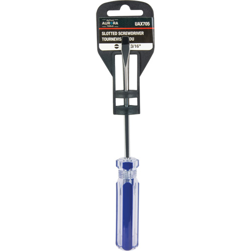 Tournevis &agrave; fente bleu transparent avec bandes, Tige de 3/16", Ronde, Prise en Plastique GTA Hardware Inc