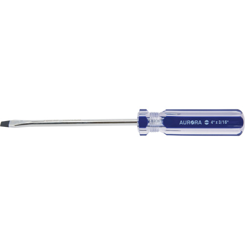 Tournevis &agrave; fente bleu transparent avec bandes, Tige de 3/16", Ronde, Prise en Plastique GTA Hardware Inc