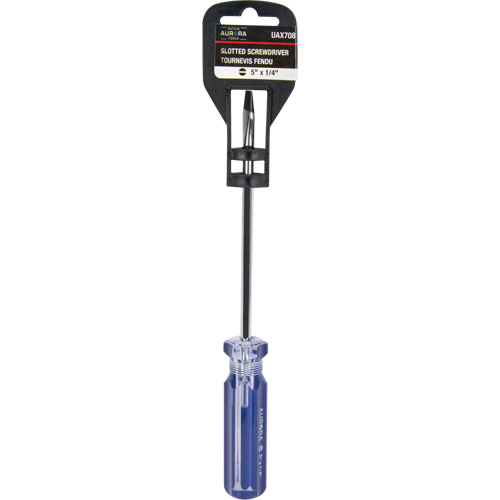 Tournevis &agrave; fente bleu transparent avec bandes, Tige de 1/4", Ronde, Prise en Plastique GTA Hardware Inc