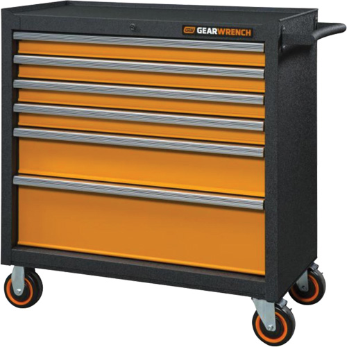 Armoire roulante pour outils s&eacute;rie GSX, 6 tiroirs, 36" la x 18-1/5" p x 37-2/5" h, Noir/Orange GTA Hardware Inc