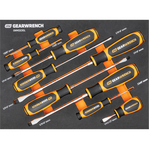 Jeu de tournevis bimat&eacute;riau &agrave; fente dans un plateau de rangement en mousse, 9 m GTA Hardware Inc