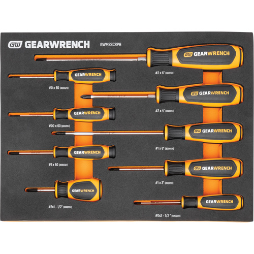 Phillips&reg; Dual Material Screwdriver Set in Foam Storage Tray, 9 Pcs. GTA Hardware Inc