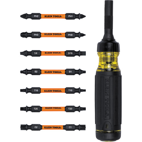 Tournevis &agrave; rochet multi-foret &agrave; zone de torsion et r&eacute;sistance nominale contre les chocs 15-en-1, 9-1/2" lo, Prise Coussin&eacute;e GTA Hardware Inc
