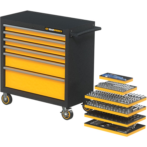 MEGAMOD Metric Mechanics Tool Set in Modular Foam Trays with Rolling Cabinet, 358 Pieces GTA Hardware Inc