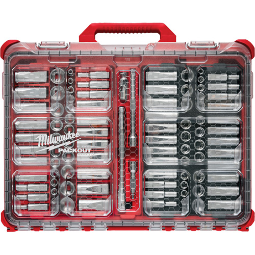 Jeu de cliquets et douilles m&eacute;triques/SAE avec organisateur PACKOUT &agrave; profil bas, 98 Mcx, Prise de 3/8" GTA Hardware Inc