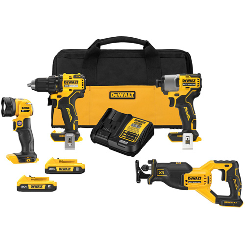 Ensemble de quatre outils combin&eacute;s sans fil et sans balai XR, Lithium-ion, 20 V GTA Hardware Inc