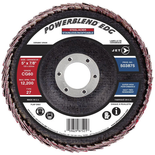 POWERBLEND EDG Curved Edge Flap Disc, 5" x 7/8", Type 27, CG60 Grit, Ceramic GTA Hardware Inc