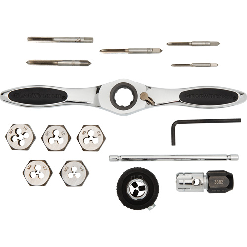 Jeu de tarauds et fili&egrave;res &agrave; cliquet m&eacute;triques, 15 Morcea GTA Hardware Inc