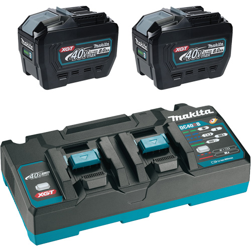 XGT Dual Port Rapid Charger Starter Kit with (2) 8 Ah Batteries, 40 V, Lithium-Ion GTA Hardware Inc