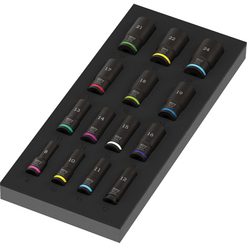 Insert en mousse pour jeu de douilles profondes Impaktor 1 Zyklop B, 15 Mcx, Chocs, Prise de 3/8", Profond GTA Hardware Inc
