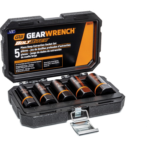 Bolt Biter Extraction Socket Set, 5 Pcs, Impact, 1/2" Drive Size, Deep GTA Hardware Inc