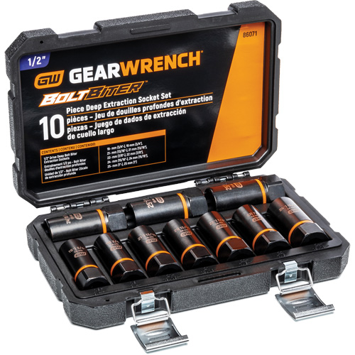 Bolt Biter Extraction Socket Set, 10 Pcs, Impact, 1/2" Drive Size, Deep GTA Hardware Inc