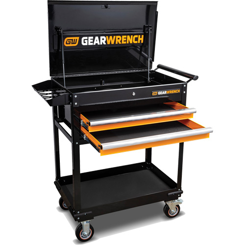 Chariot utilitaire, 2 tiroirs, 32-1/2" la x 42" h, Noir/Orange GTA Hardware Inc