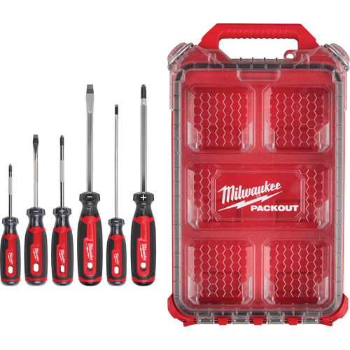 Cushion Grip Screwdrivers Set with PACKOUT Low-Profile Compact Organizer, 6 Pcs. GTA Hardware Inc