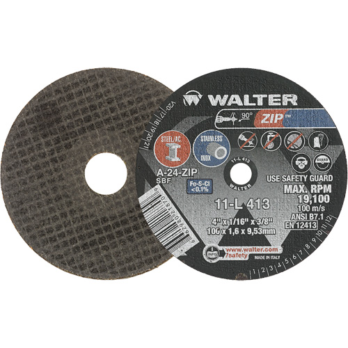 Meule &agrave; tronçonner Zip, 4" x 1/16", Arbre de 3/8", Type 1, Oxyde d'aluminium, 19100 Tr/min GTA Hardware Inc