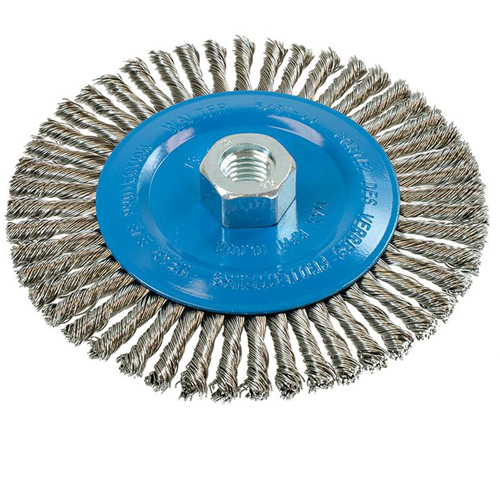 Knot-Twisted Stringer Bead Wire Wheel, 6" Dia., 0.02" Fill, 5/8"-11 Arbor, Aluminum/Stainless Steel GTA Hardware Inc