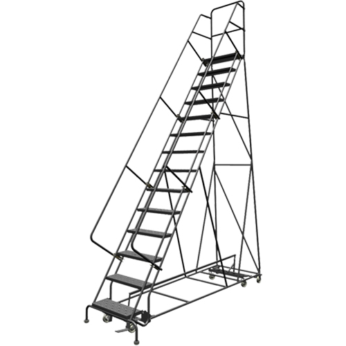 All Directional Rolling Ladder, 14 Steps, 24" Step Width, 140" Platform Height, Steel GTA Hardware Inc