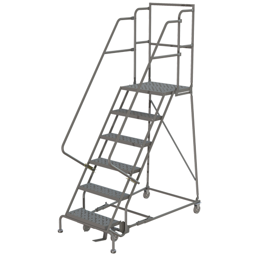 Deep Top Step Rolling Ladder, 12 Steps, 24" Step Width, 120" Platform Height, Steel GTA Hardware Inc