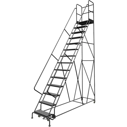 Deep Top Step Rolling Ladder, 14 Steps, 24" Step Width, 140" Platform Height, Steel GTA Hardware Inc