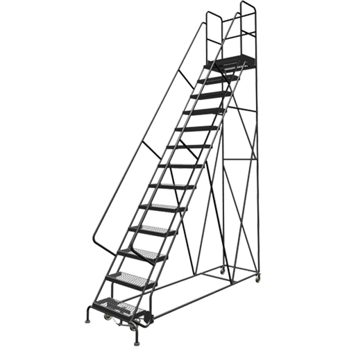 Escabeaux roulants &agrave; dessus profond, 13 marches, Largeur de la marche 24", Hauteur de la plateforme 130", Acier GTA Hardware Inc