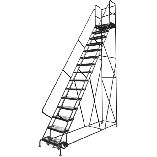 Deep Top Step Rolling Ladder, 15 Steps, 24" Step Width, 150" Platform Height, Steel GTA Hardware Inc
