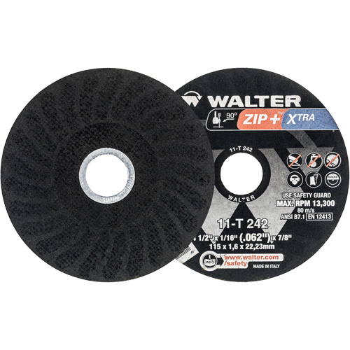 Zip+ Right Angle Grinder Reinforced Cut-Off Wheels, 4-1/2" x 1/16", 7/8" Arbor, Type 1, Zirconia Alumina, 13300 RPM GTA Hardware Inc