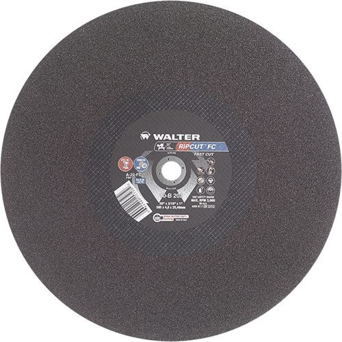 Meule &agrave; tronçonner Ripcut II pour la coupe de l'acier inoxydable et l'acier sur scies fixes, 20" x 3/16", Arbre de 1", Type 1, Oxyde d'aluminium, 3000 Tr/min GTA Hardware Inc