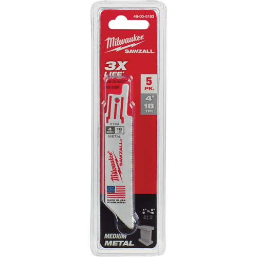 Lame de scie alternative Sawzall, Bim&eacute;tal, 18 Dents par pouce, 4" lo x 3/4" la GTA Hardware Inc