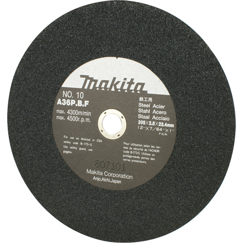 Meule abrasive pour scies &agrave; tronçonner et meuleuses dangle, 12" x 7/64", Arbre de 1", 4500 Tr/min GTA Hardware Inc