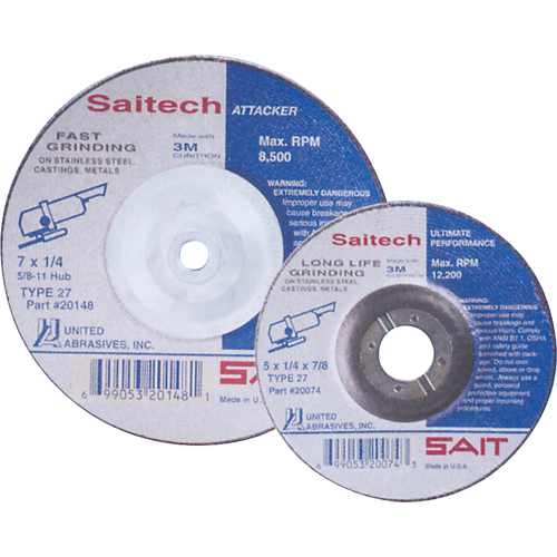 Meule Saitech Ultimate Performance, 4" x 1/4", Arbre 3/8", Oxyde d'aluminium, Type 27 GTA Hardware Inc