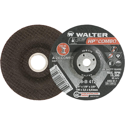 Meule combin&eacute;e HP Combo &agrave; moyeu d&eacute;port&eacute;, 4" x 1/8", Arbre de 3/8", Type 27 GTA Hardware Inc