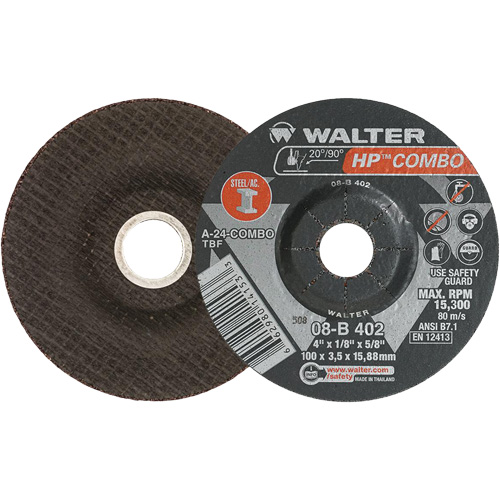 Meule combin&eacute;e HP Combo &agrave; moyeu d&eacute;port&eacute;, 4" x 1/8", Arbre de 5/8", Type 27 GTA Hardware Inc