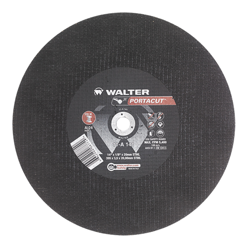 Meule &agrave; tronçonner rapide en acier inoxydable Portacut, 14" x 1/8", Arbre de 3/4", Type 1, Oxyde d'aluminium, 5400 Tr/min GTA Hardware Inc