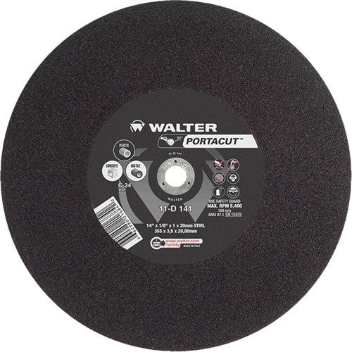 Meule &agrave; tronçonner rapide en acier inoxydable Portacut, 14" x 1/8", Arbre de 7/8", Type 1, Carbure de silicium, 5400 Tr/min GTA Hardware Inc