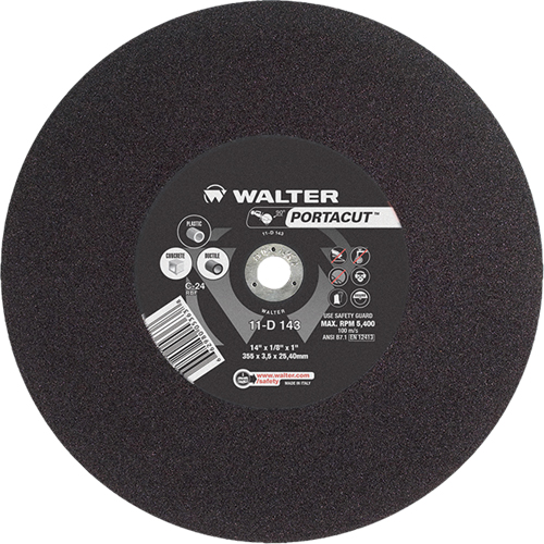 Portacut High Speed Cut-Off Wheel, 14" x 1/8", 1" Arbor, Type 1, Silicon Carbide, 5400 RPM GTA Hardware Inc
