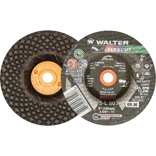 Flexcut Depressed Centre Grinding Wheels, 5", 36 Grit, Aluminum Oxide, 5/8"-11, 12200 RPM, Type 29 GTA Hardware Inc