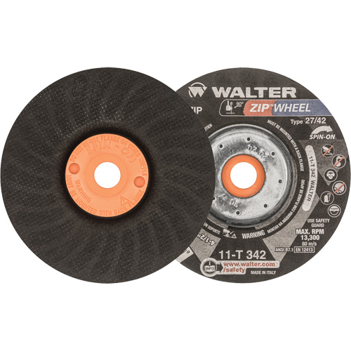 Spin-On Zipcut Right Angle Grinder Reinforced Cut-Off Wheels, 4-1/2" x 7/8", 5/8"-11 Arbor, Type 27, Aluminum Oxide, 13300 RPM GTA Hardware Inc