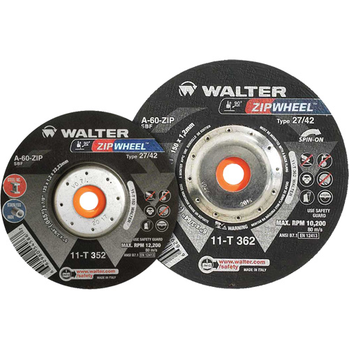 Spin-On Zipcut Right Angle Grinder Reinforced Cut-Off Wheels, 5" x 7/8", 5/8"-11 Arbor, Type 27, Aluminum Oxide, 12200 RPM GTA Hardware Inc