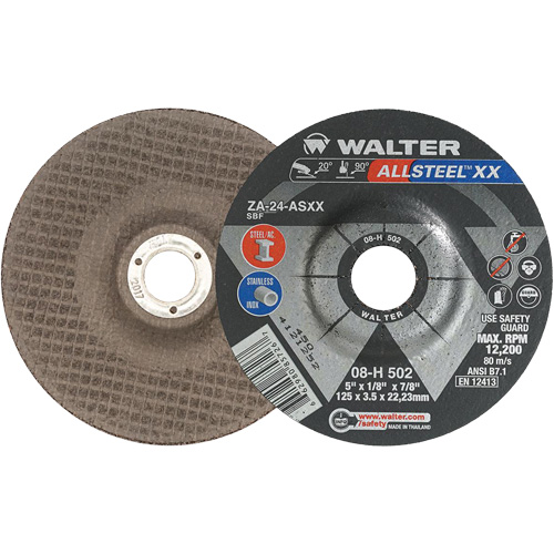 Meules &agrave; moyeu d&eacute;port&eacute; ALLSTEEL XX, 5" x 1/8", Arbre de 7/8", Type 27, Alumine de zirconium, 12 200 Tr/min GTA Hardware Inc