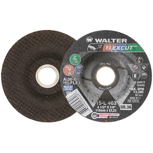 FLEXCUT Grinding Wheel, 4-1/2", 36 Grit, Aluminum Oxide, 7/8", 13300 RPM, Type 29 GTA Hardware Inc