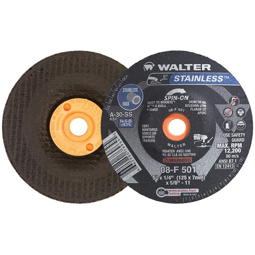 STAINLESS Grinding Wheel, 5" x 1/4", 5/8"-11 Arbor, Aluminum Oxide, Type 28S GTA Hardware Inc