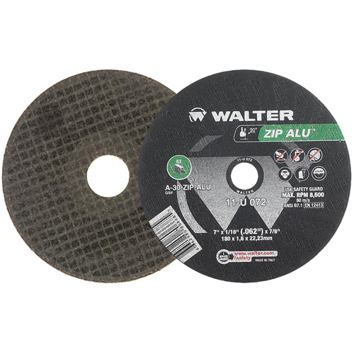 Meule &agrave; tronçonner Zip Alu, 7" x 3/64", Arbre de 7/8", Type 1, Oxyde d'aluminium, 8600 Tr/min GTA Hardware Inc