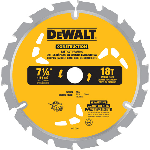 Fast Cut Framing Carbide-Tipped Saw Blade, 7-1/4", 18 Teeth, Wood Use GTA Hardware Inc