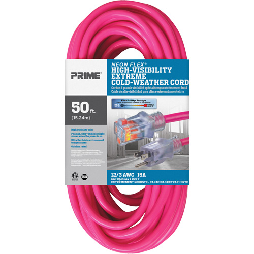 Neon Flex&reg; High Visibility Extension Cord, Outdoor, SJTW, 12/3 AWG, 15 A, 50' GTA Hardware Inc