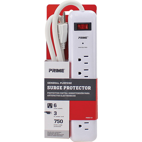 Surge Protector, 6 Outlets, 750 J, 1875, 3' Cord GTA Hardware Inc